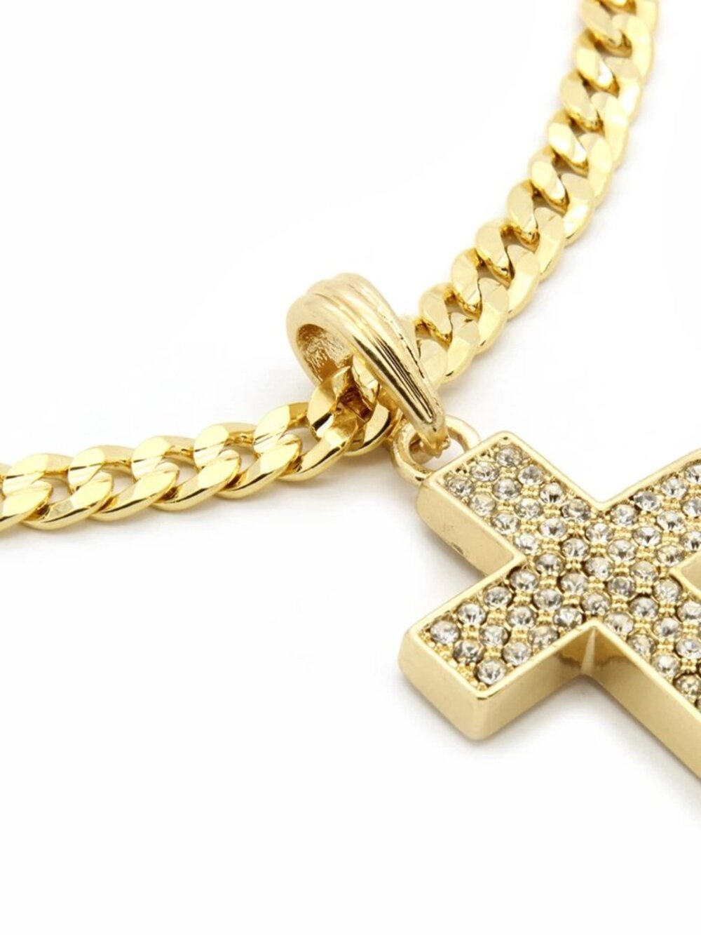14K Plated Broad CZ Cross & 24ā Cuban Chain